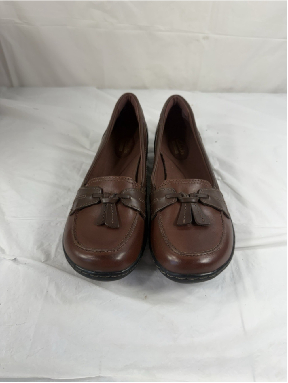 Clarks Womens Ashland Bubble Loafers Brown Leather Slip On Tassel Size 8.5 N new - Picture 9 of 15